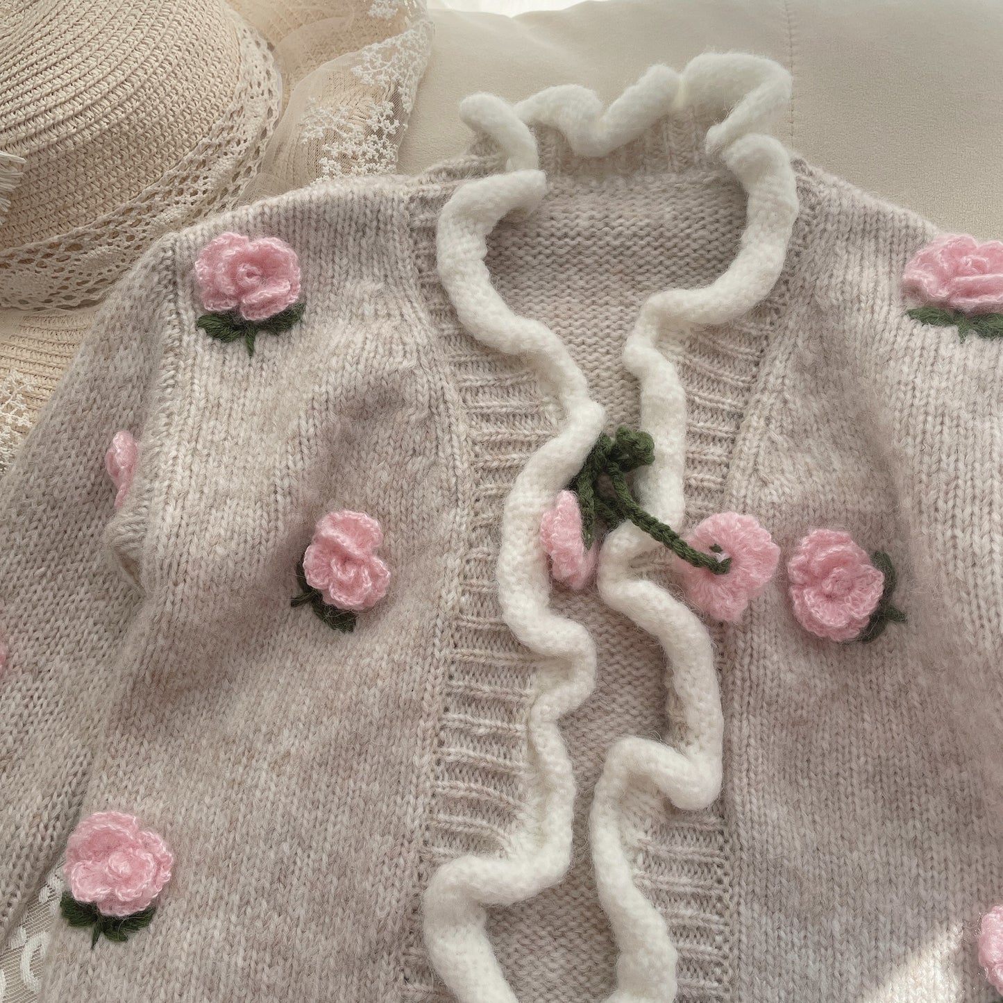 Cárdigan Infantil de Punto con Flores