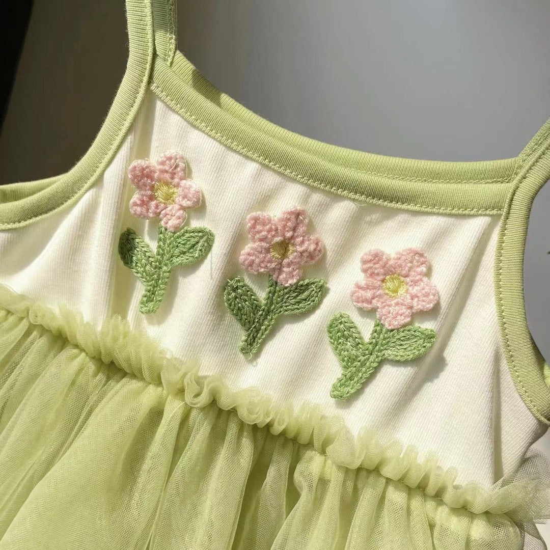 Vestido Infantil De Flores De Tul