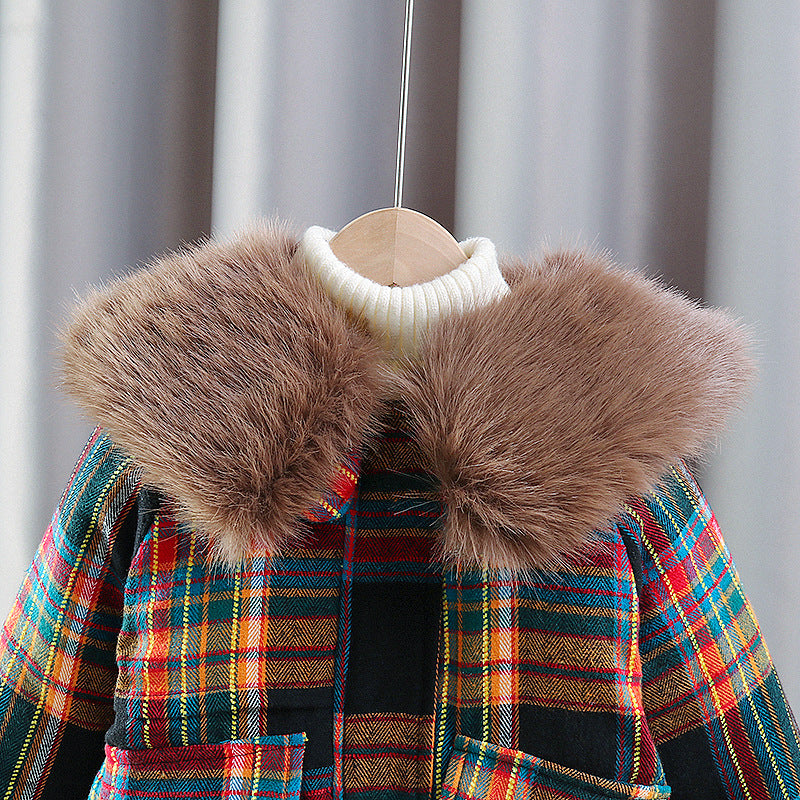 Abrigo de Cuadros para Niños con Pelo y Osito de Peluche