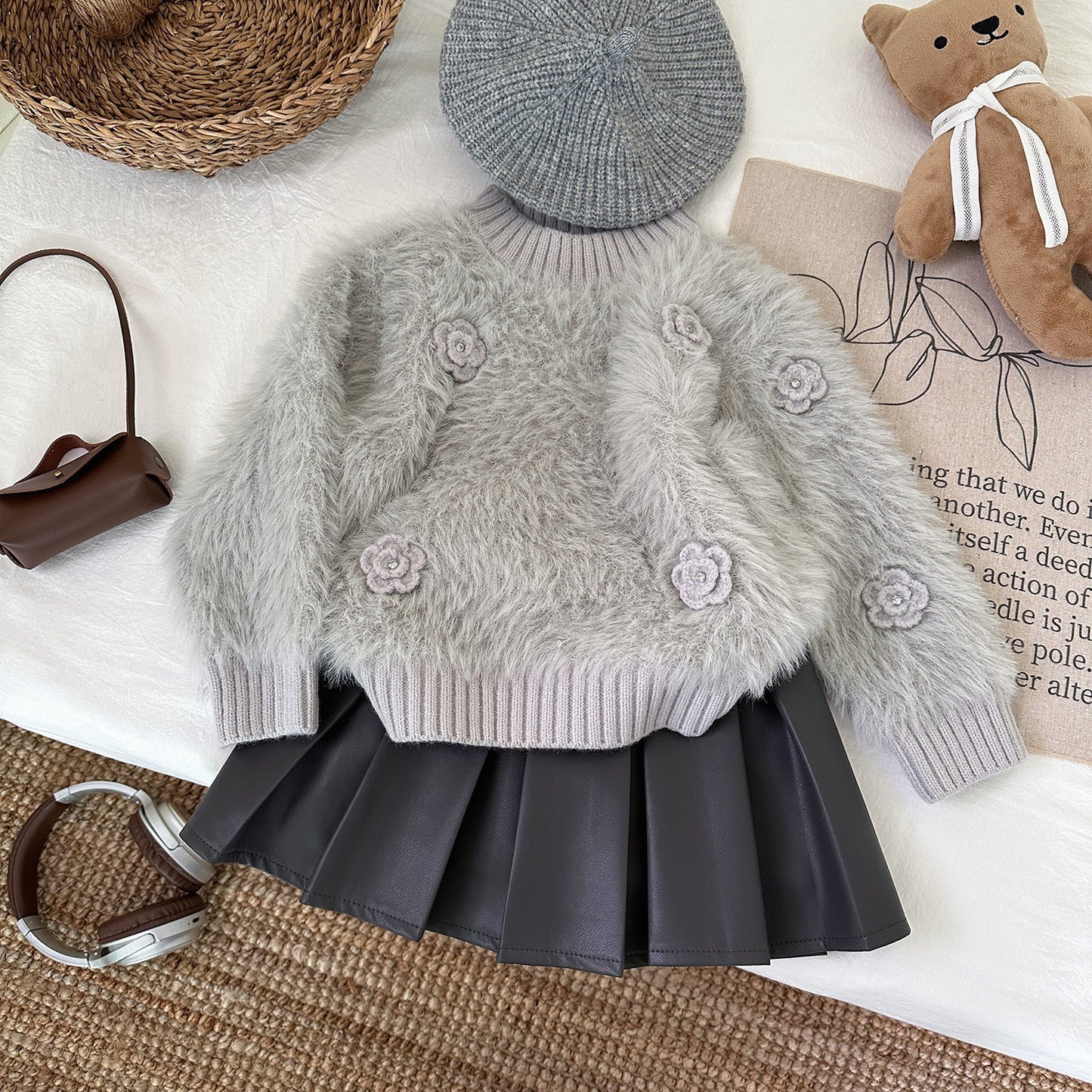 Conjunto de Pelo y Falda de Invierno para Mujer Infantil