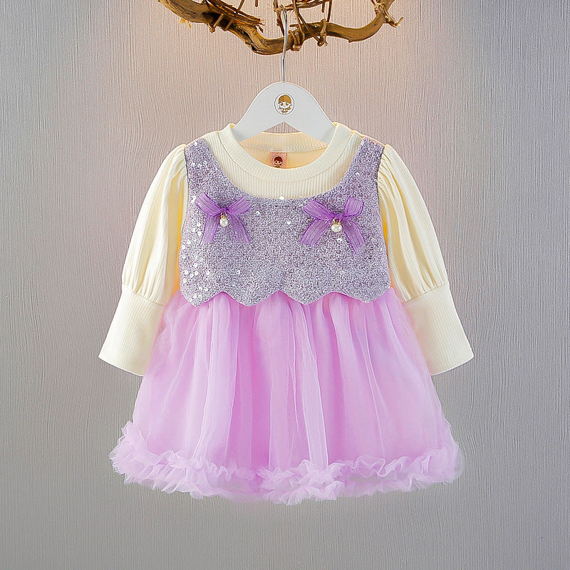Vestido Infantil con Brillos y Lazos