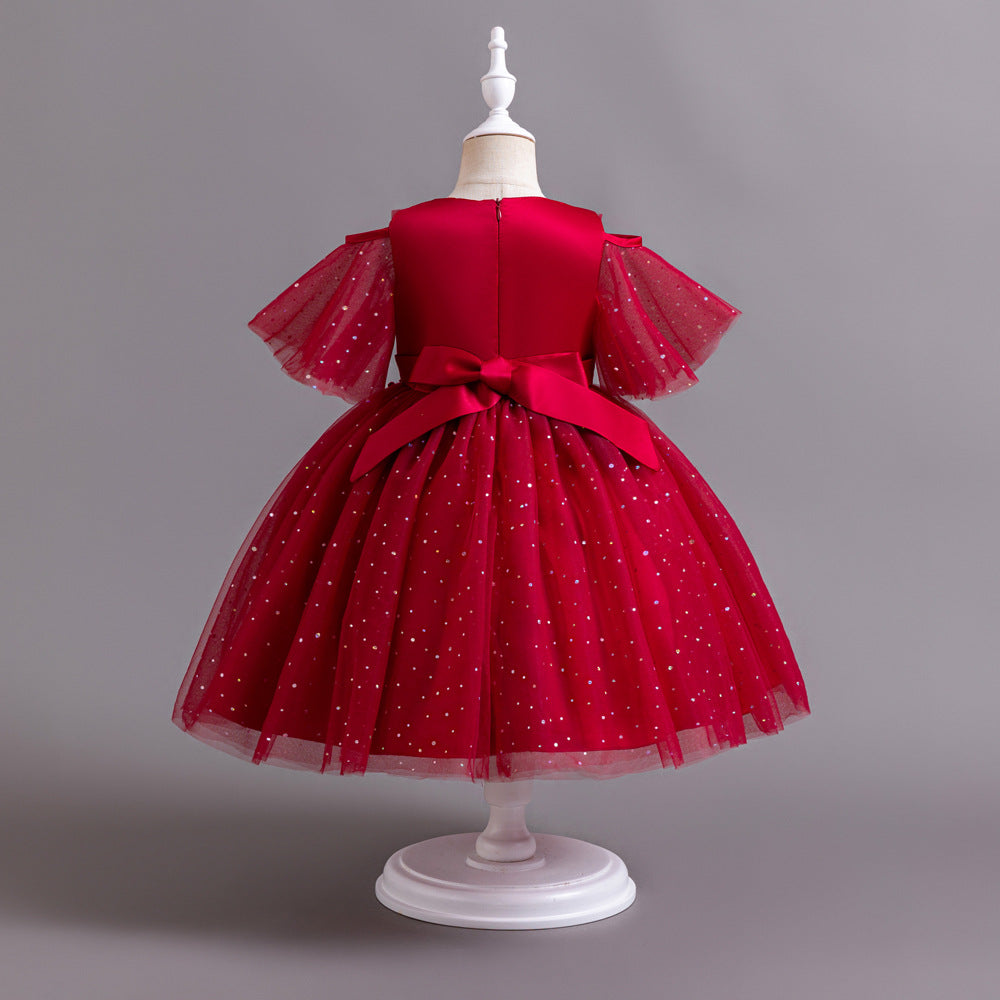 Vestido Infantil Perlas Rosa Flores