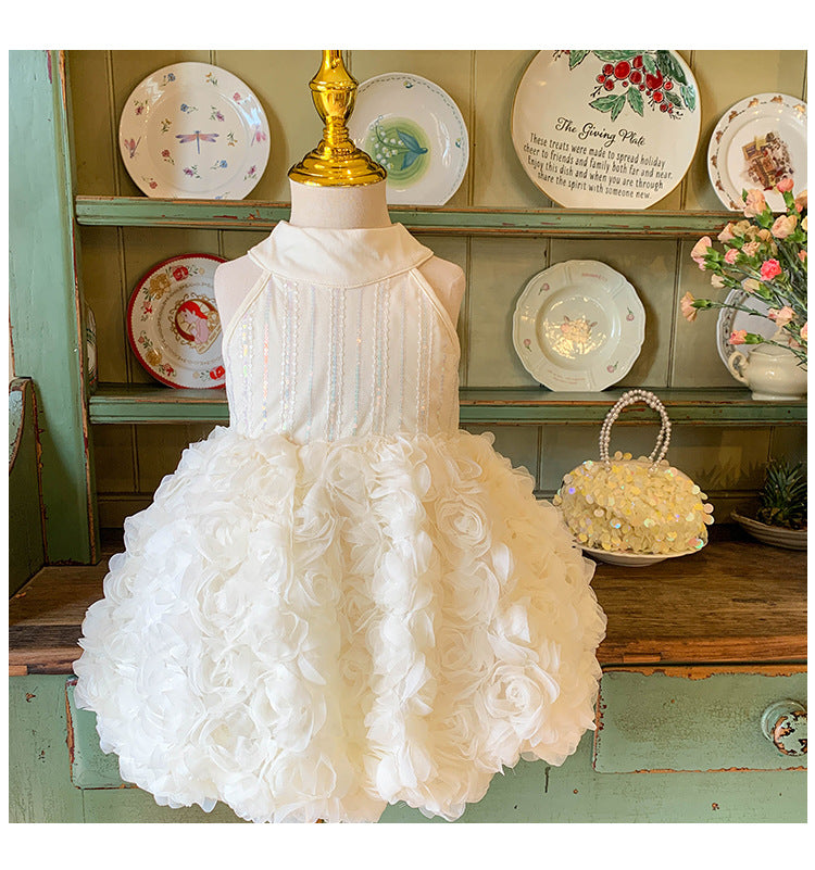 Vestido Infantil Con Estampado de Flores y Tirantes Finos