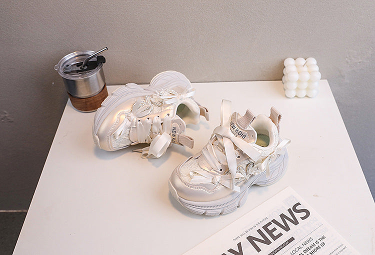 Zapatillas de Tenis para Niñas con Lazos y Destellos