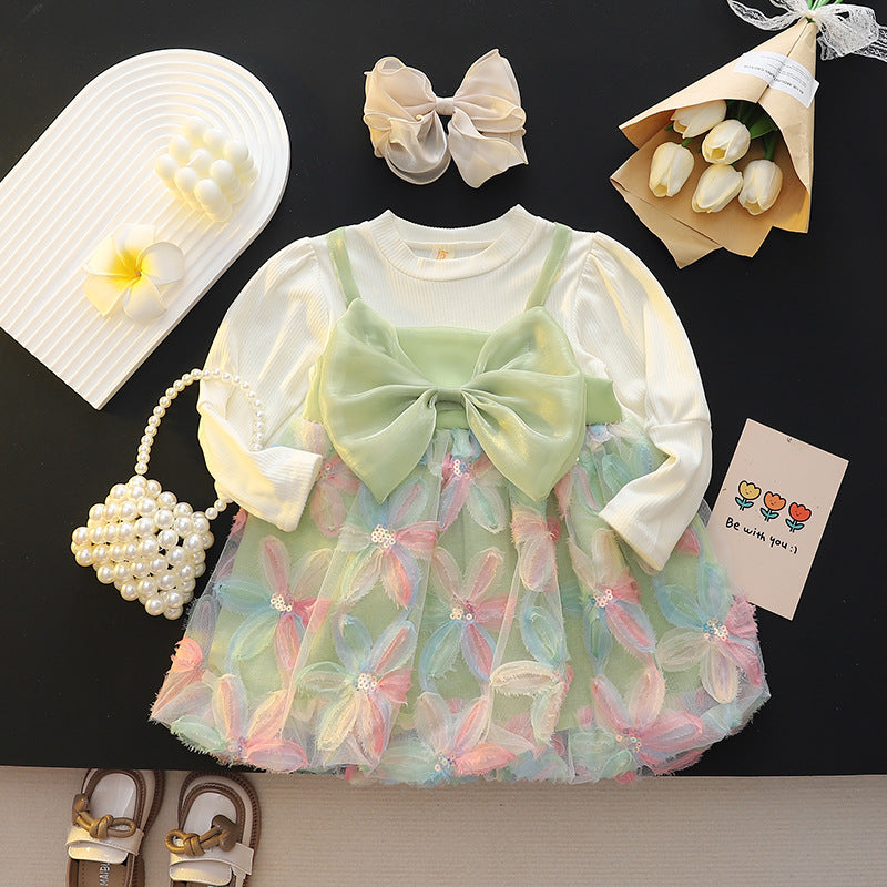 Vestido infantil con lazo floral