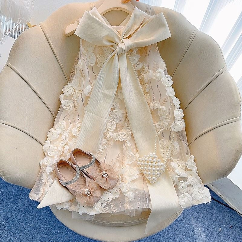 Vestido Infantil Con Lazo Floral