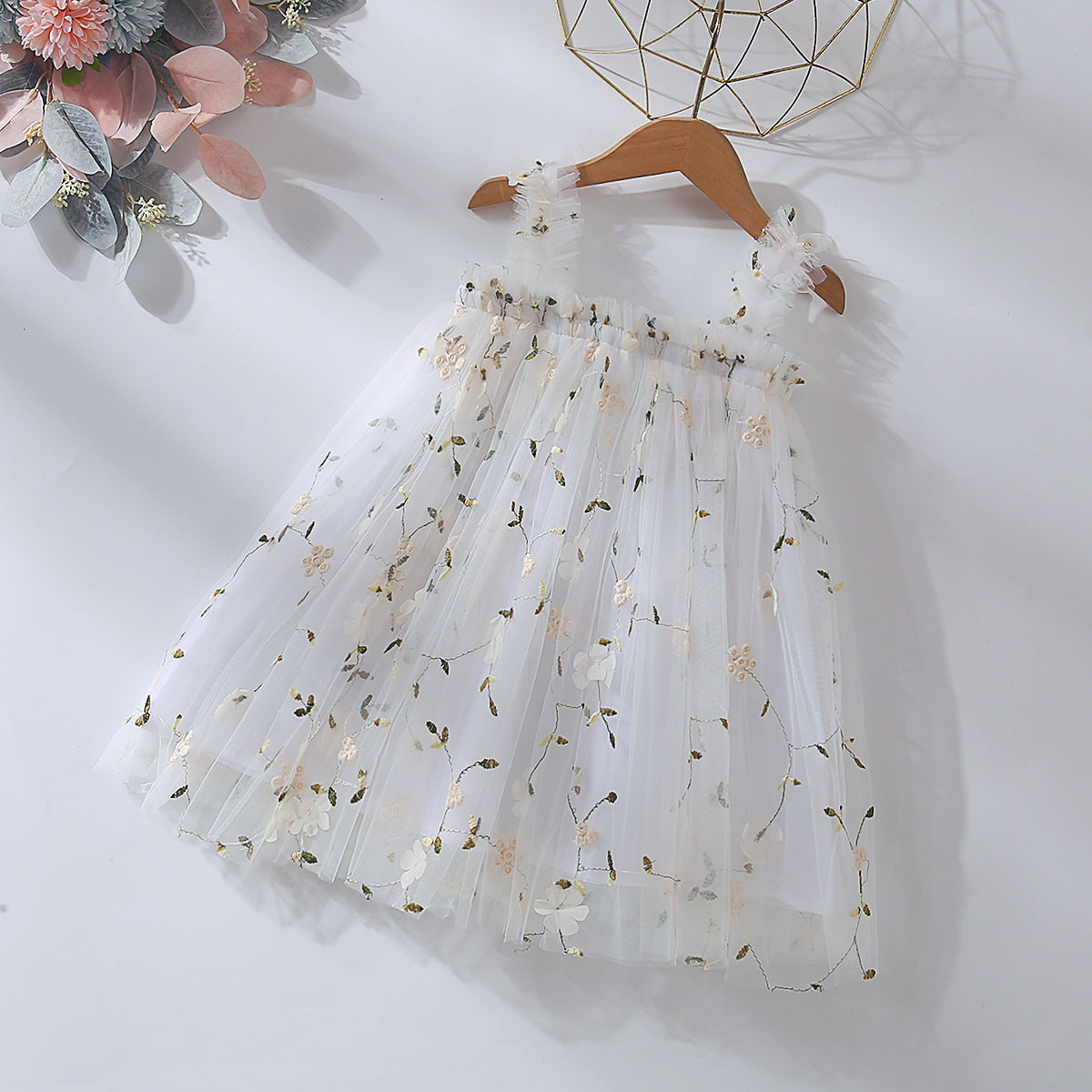Vestido Infantil de Flores de Tul