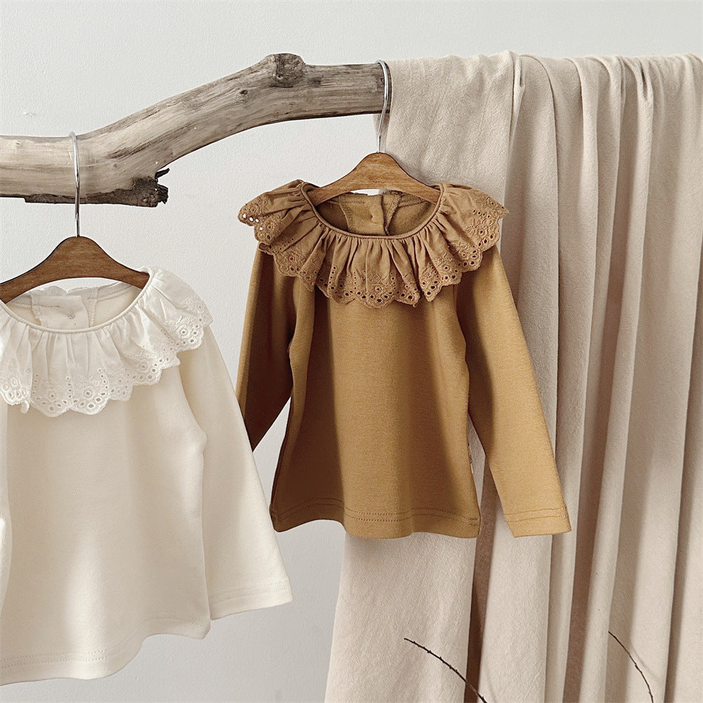 Blusa Infantil con Cuello de Encaje para Mujer