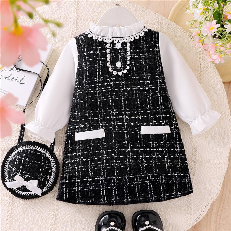 Vestido infantil de tweed negro