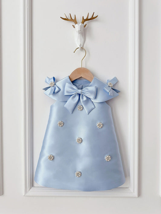 Vestido Infantil con Lazo y Perlas