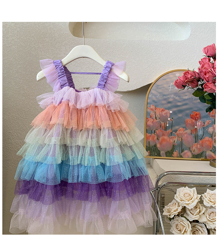 Vestido Infantil de Tul Con Capas de Colores