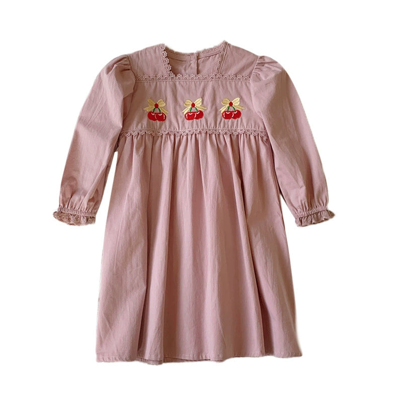 Vestido Infantil de Manga Larga con Cerecitas