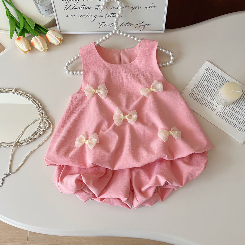 Vestido/Conjunto Infantil Lazos Rosa
