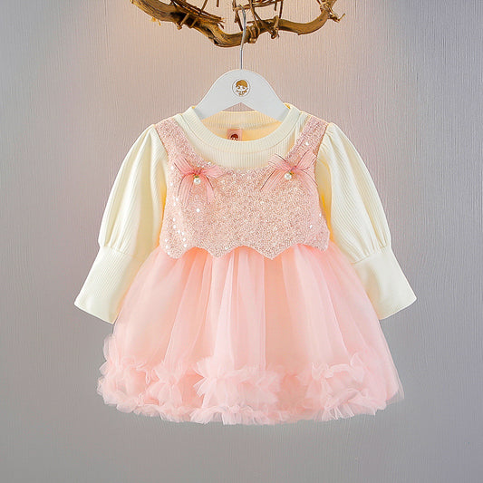 Vestido Infantil con Brillos y Lazos