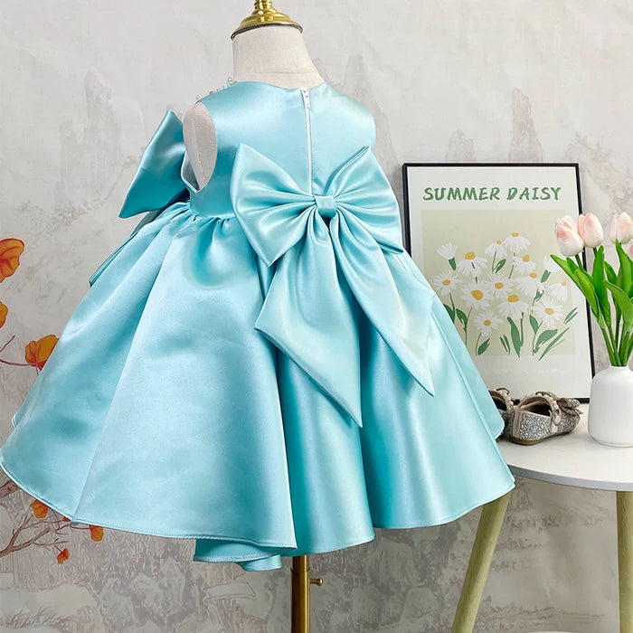 Vestido de Fiesta Infantil Con Piedras y Lazo