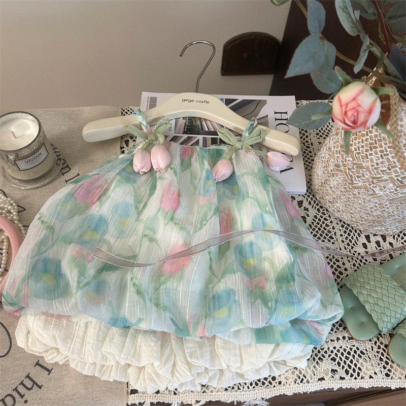 Conjunto Infantil floral de Verano Bermudas