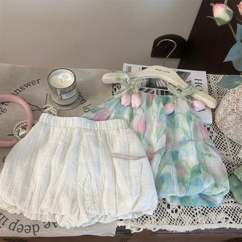 Conjunto Infantil floral de Verano Bermudas