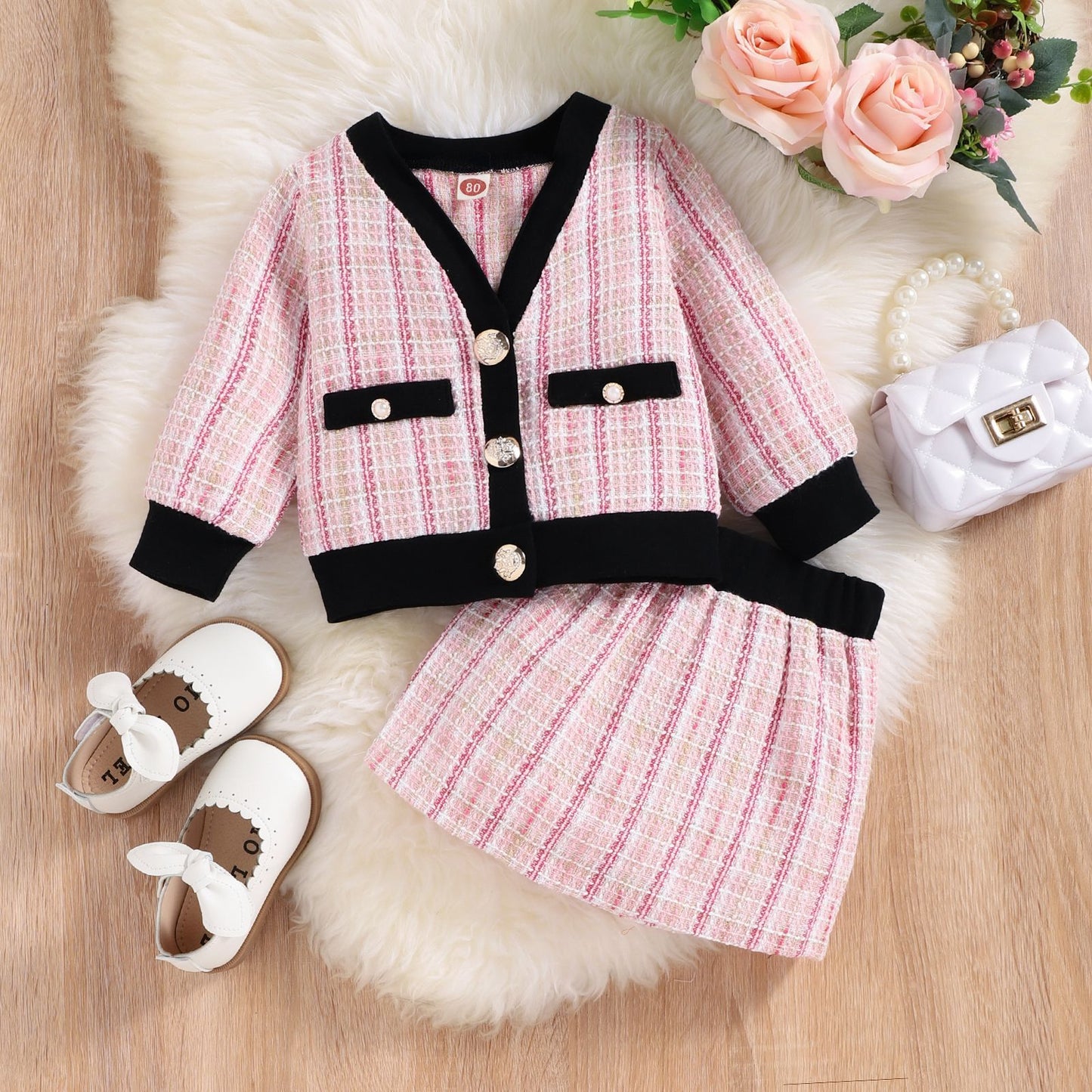 Conjunto Infantil Tweed Rosa Botões