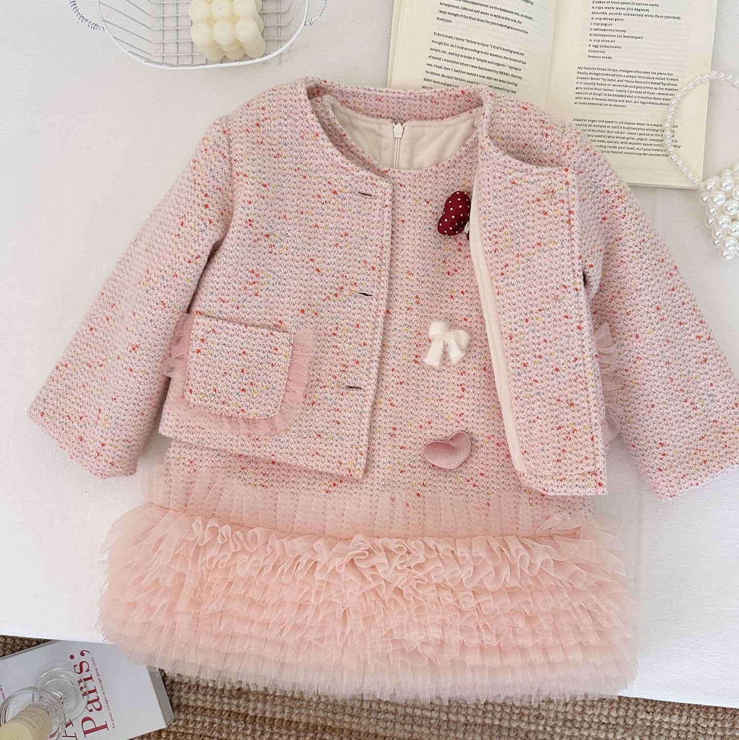 Conjunto de Tweed Rosa para Niñas