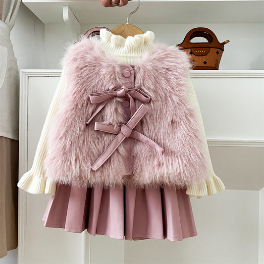 Conjunto Infantil de Invierno con Lazo Peludo