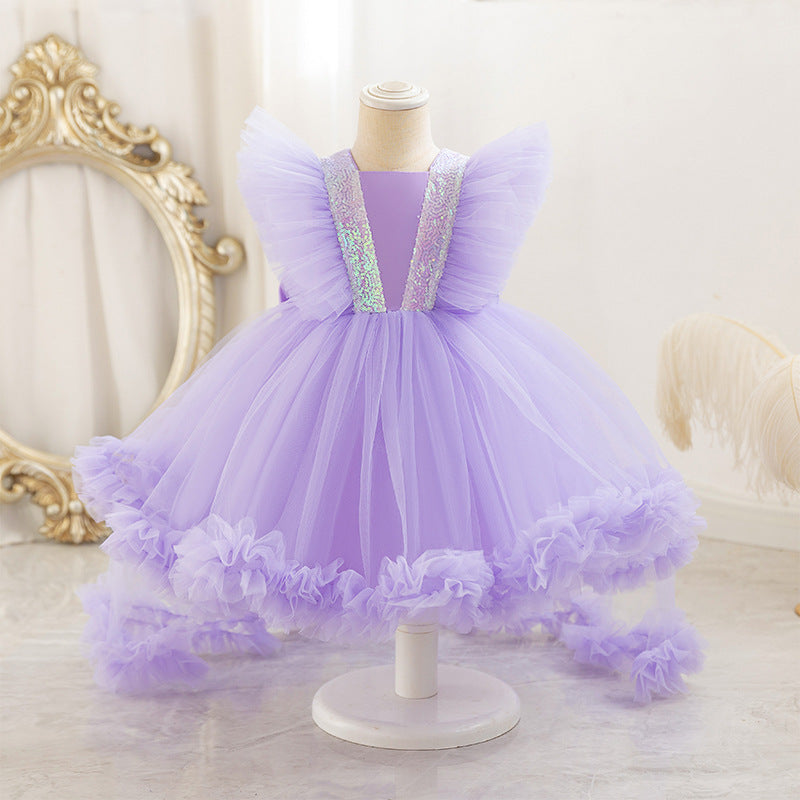 Vestido de Fiesta Infantil de Tul Brillante y Lazo