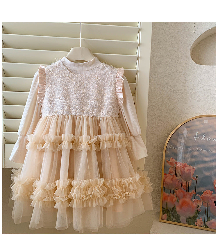 Vestido Infantil de dos Piezas de Tul y Manga Larga