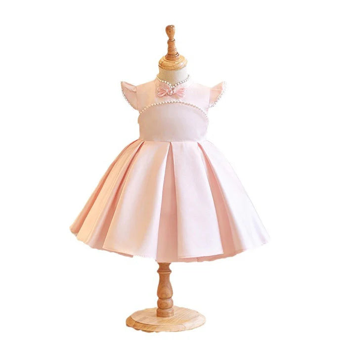 Vestido Infantil Rosa con Cuello Floral