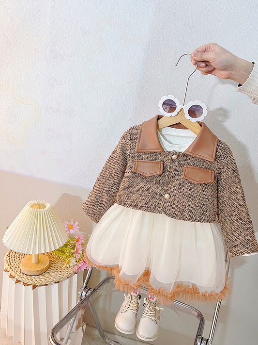 Vestido infantil de tweed y polipiel