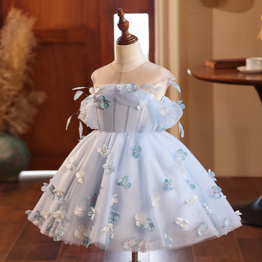 Vestido Infantil Azul con Mariposas