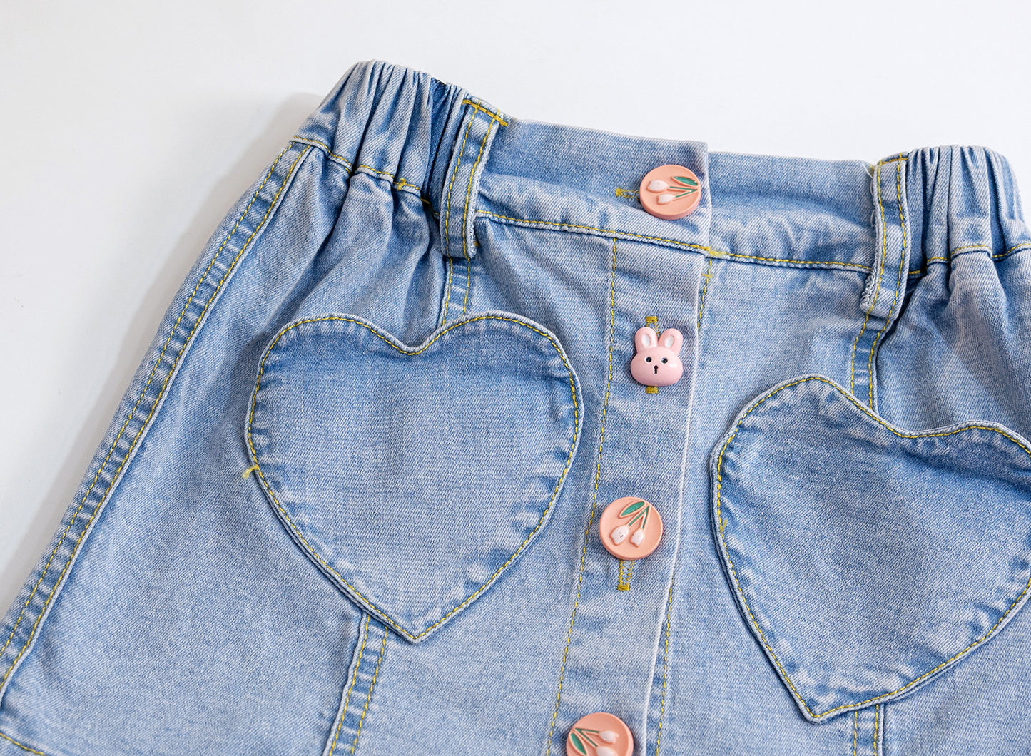 Falda Jeans Infantil Botones Corazones