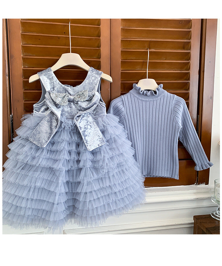 Vestido Infantil Con Encaje Brillante y Tul