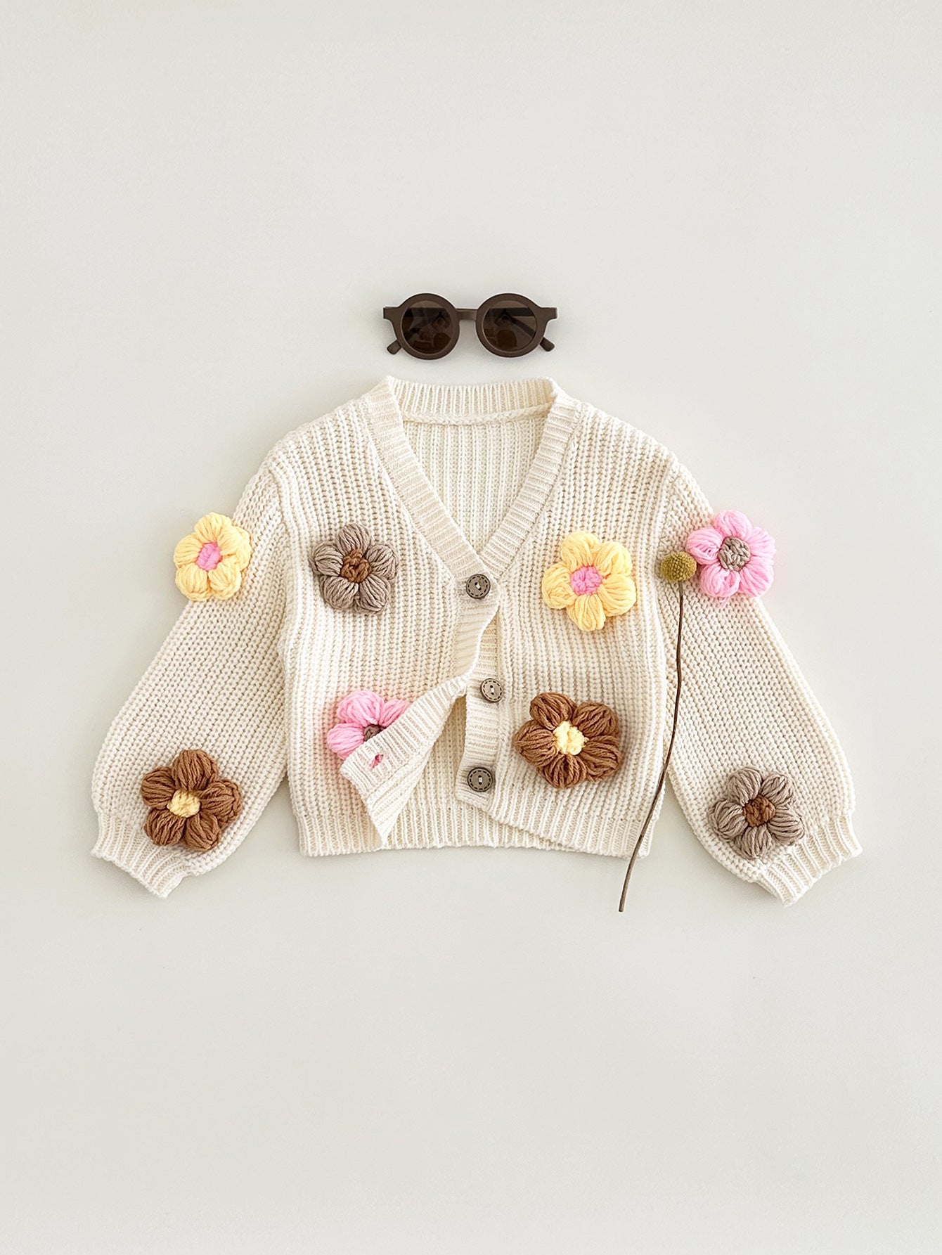 Abrigo de Punto con Flores para Niña