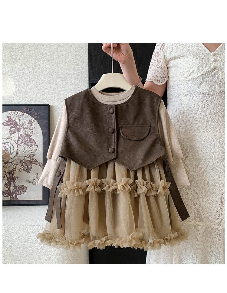 Conjunto Infantil de Chaleco y Vestido de Tul