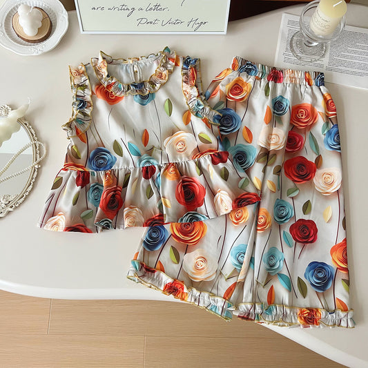 Conjunto infantil floral para mujer