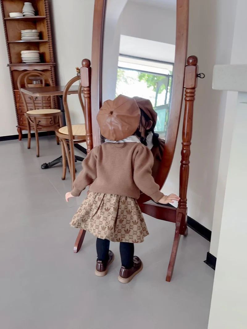 Conjunto de punto infantil para mujer con cuello y lazo