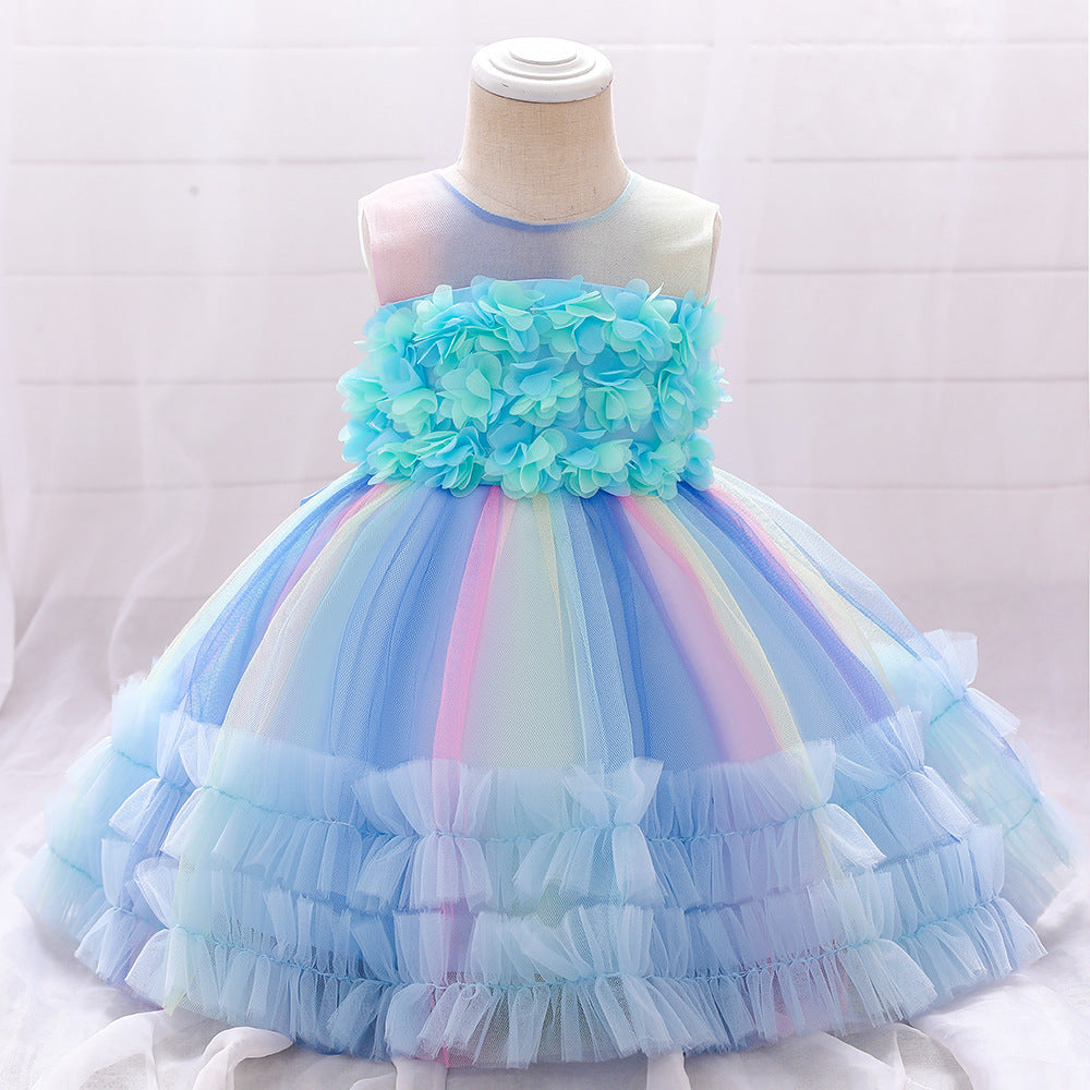 Vestido Infantil Flores Tul Colores