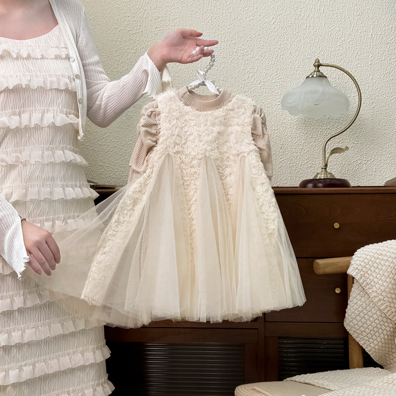 Vestido Infantil de Tul + Manga Larga