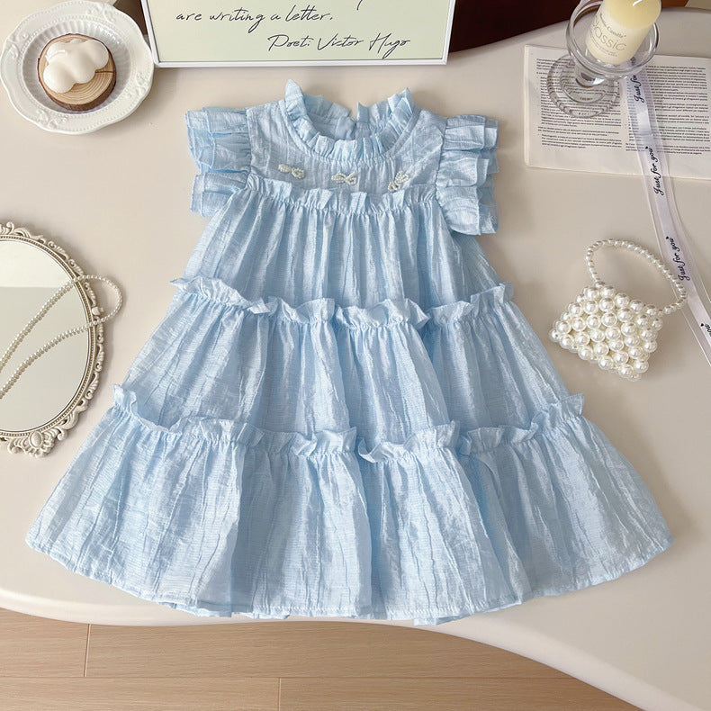 Vestido Infantil en Capas de Color Azul