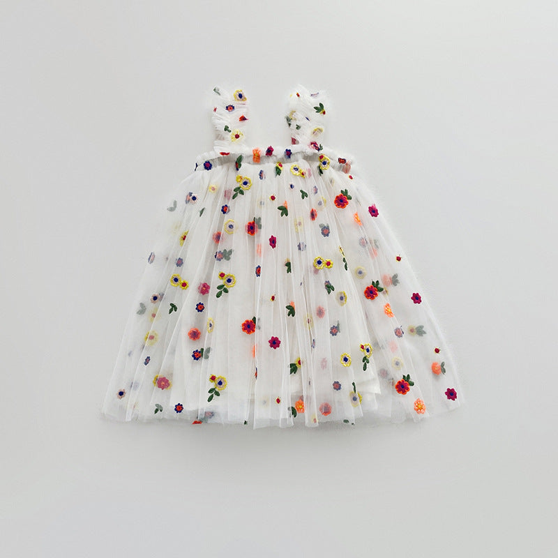 Vestido infantil de tul con pequeñas flores