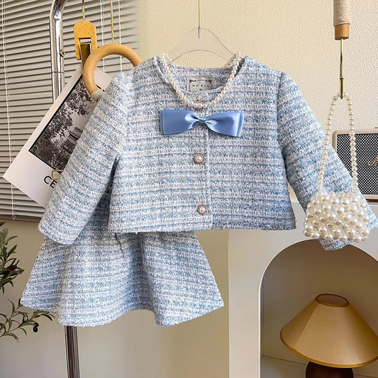 Conjunto de Tweed Azul Para Niñas