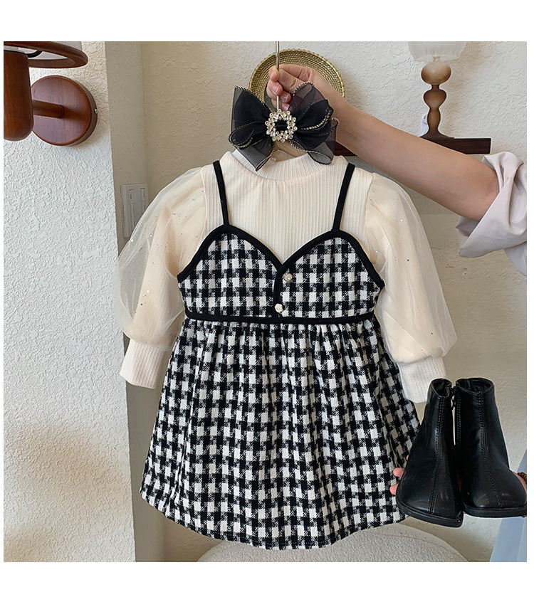 Conjunto Infantil Vestido Cuadros + Manga Larga