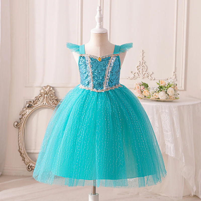 Vestido Infantil Princesa Azul Brillante