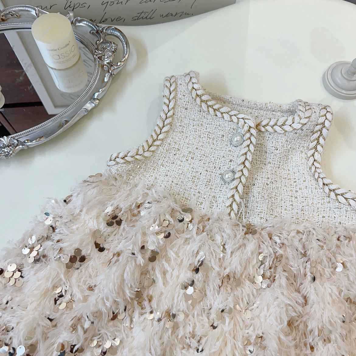 Conjunto de Vestido Infantil de Pelo Brillante