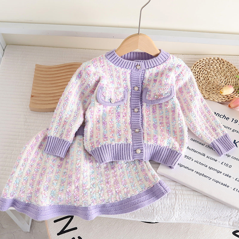 Conjunto de invierno de tweed para mujer y niño