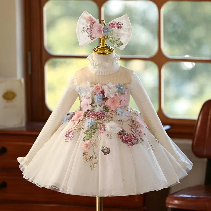 Vestido de Fiesta Infantil Con Flores