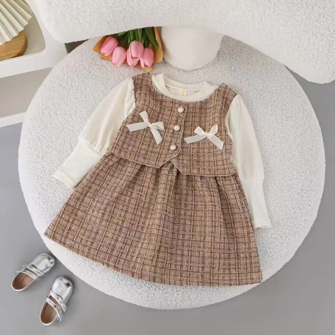 Vestido infantil de tweed con lazos