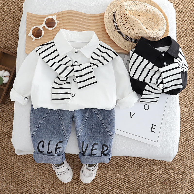 Conjunto infantil de hombre rayas y vaqueros