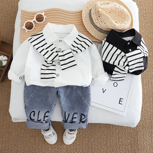 Conjunto infantil de hombre rayas y vaqueros