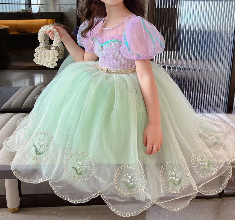 Vestido de Fiesta Infantil Tul Brillante y Perlas