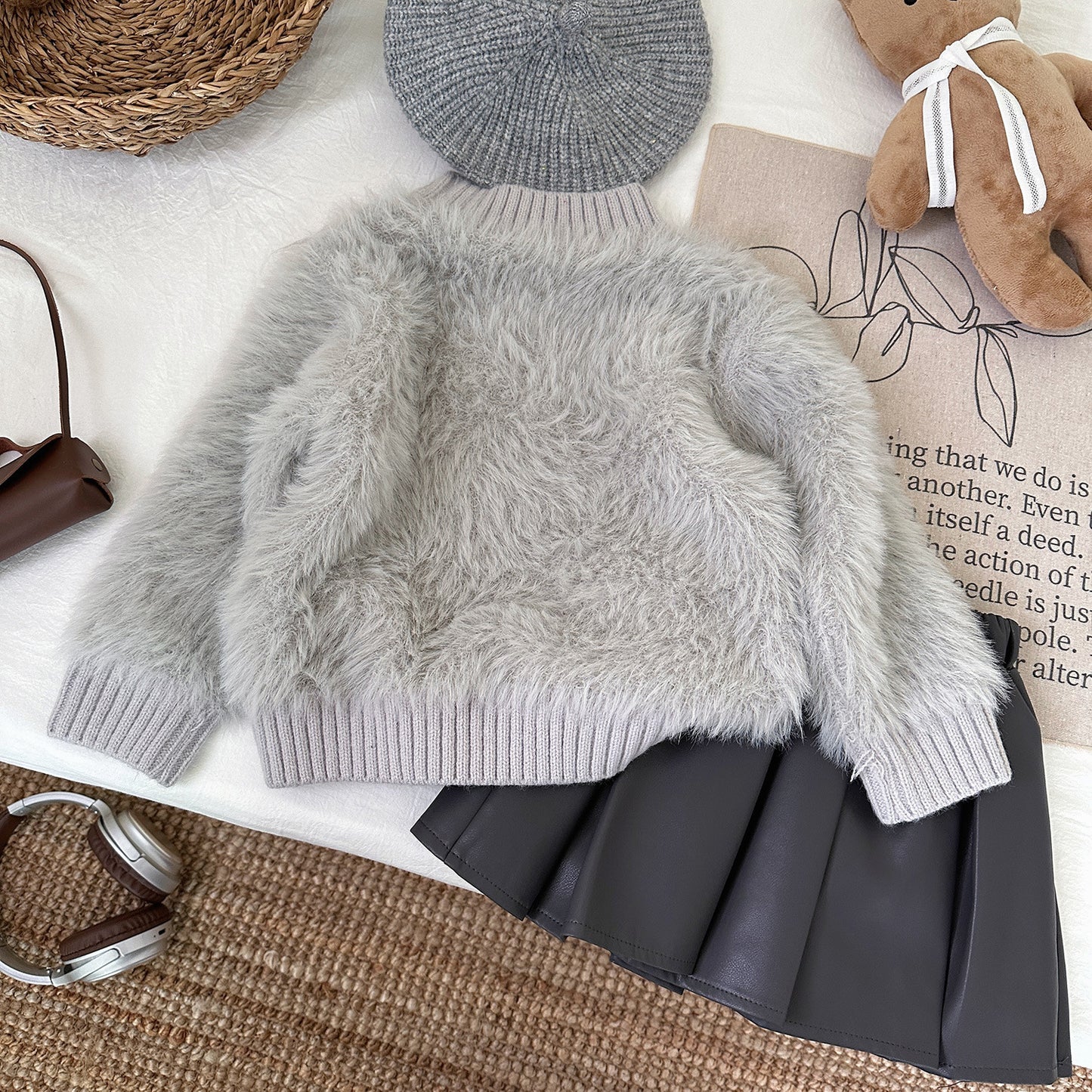 Conjunto de Pelo y Falda de Invierno para Mujer Infantil